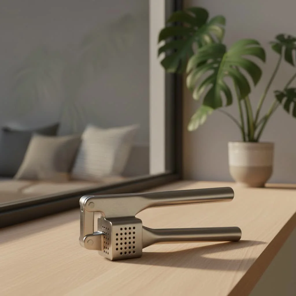 Dreamfarm Garject garlic press with unpeeled garlic cloves