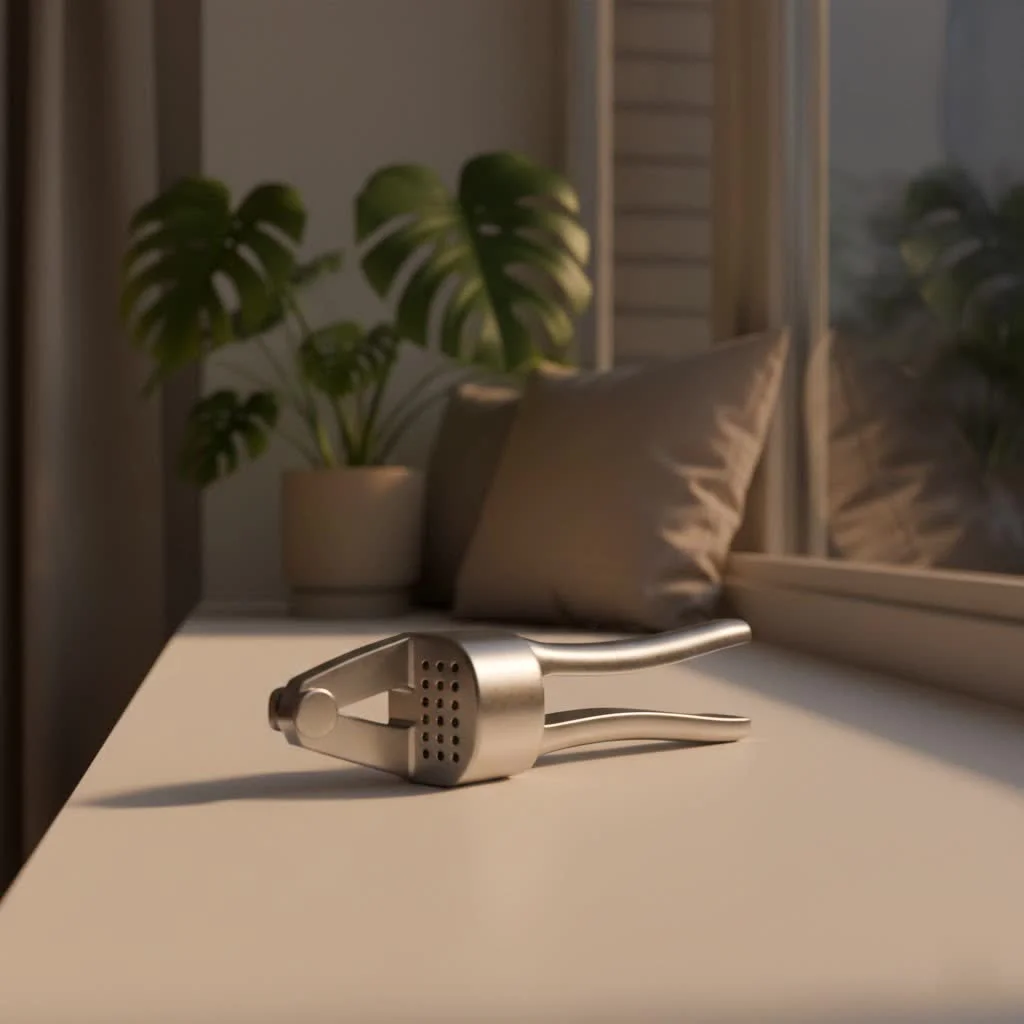 Self-cleaning garlic press with an ejector mechanism
